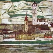 Egon Schiele Stein on the Danube with Terraced Vineyards France oil painting artist
